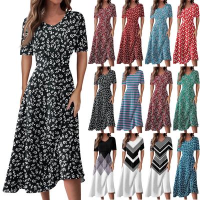 Women's  Casual Printing Summer Dress Short Sleeve Sundress Tank Dresses Beach Dress
