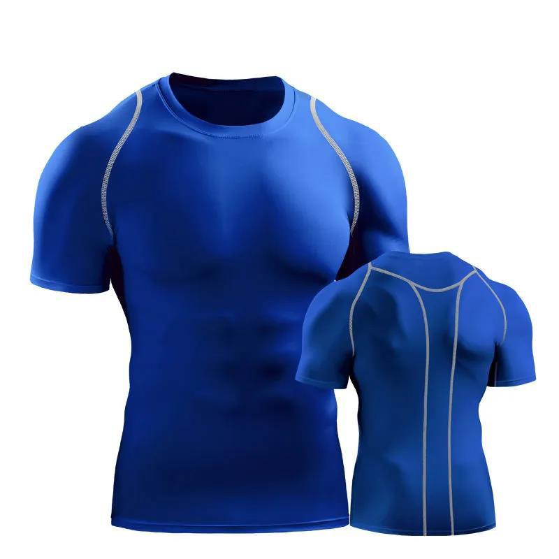 Футболка для фитнеса мужская спортивная рубашка с коротким рукавом эластичные футболки для бега дышащий повседневный быстросохнущий топ однотонные летние колготки M синий 4698₽