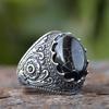 Vintage Handgefertigte Türkische Schwarze Zirkon Ringe Retro Herren Edelstahl Tigerauge Stein Ringe Klassischer Hochzeitsverlobungsschmuck