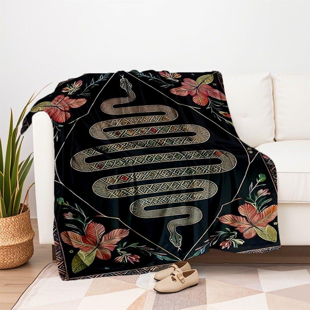 "Bohemian Snake Wall Art: Boho Decor with Flowers"Blanket Flannel Throw Blanket for Sofa, Bed, Travel, Camping, Office, Couch, Chair, And Be