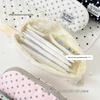 Cute Polka Dot Quilted Pencil Case Large Capacity Portable Strap For School Office Students Use