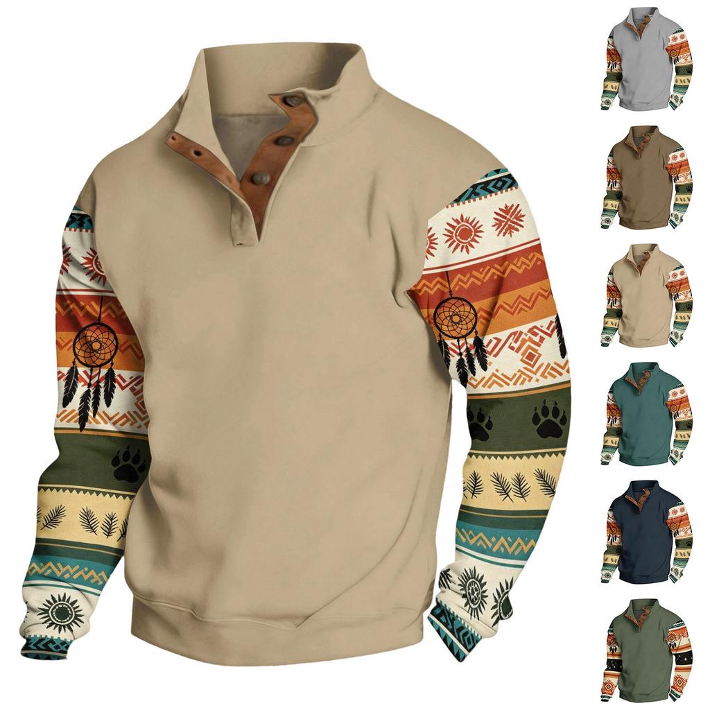 Men's Western Hoodie Long Sleeve Pullover with Print