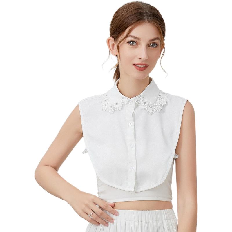 Women Chinese Embroidery Half Top Shawl Vintage Flroal Cheongsam Fake Collar Lace-Up Decorative Neck Cover Dickey Short