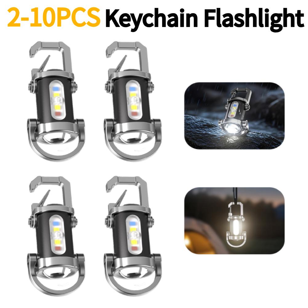 2-10PCS COB LED Keychain Flashlight Multifunctional Portable Keychain Torch Waterproof Camping Flashlight for Camping Hiking
