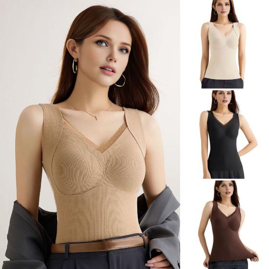 Sleeveless Thermal Shirts for Women Fleece Lined V Neck Tank Top High Stretch Padded Camisole Tops Winter Warm Base Layer