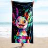 1PC Custom Name Colorful Axolotl Artwork Beach Towel Highly Absorbent And Sand-Resistant Towel for Swimming, Pool, Yoga, And Travel Lightweight