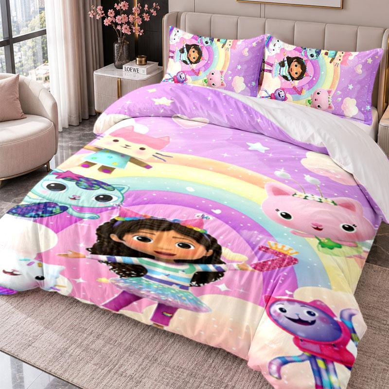 Gabby’s Dollhouse 3Pcs Bedding Set Duvet Cover With Two Pillowcases For Bedroom Home Decoration