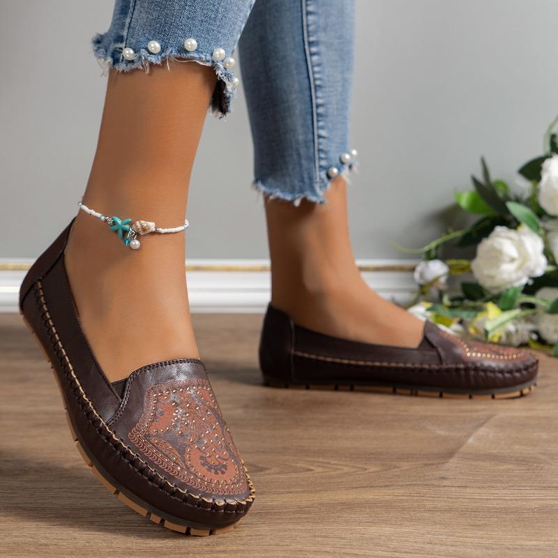 Large Size Laser Stitching Retro Women's Loafers Flat Shoes Comfortable Walking Korean Version Fashion Retro Style