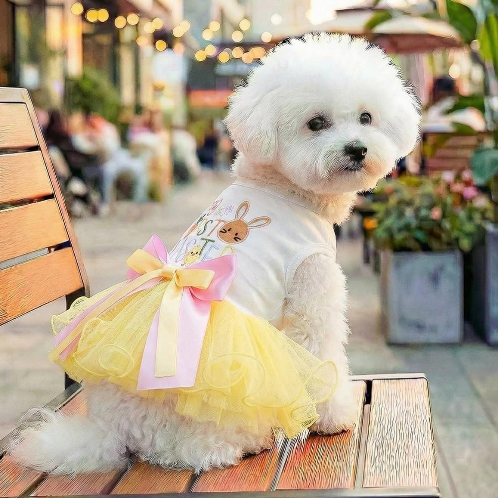 Rabbit Pattern Easter Dog Puffy Skirt Soft Dogs Mesh Fluffy Skirt Pet Princess Dress  Easter Sunday