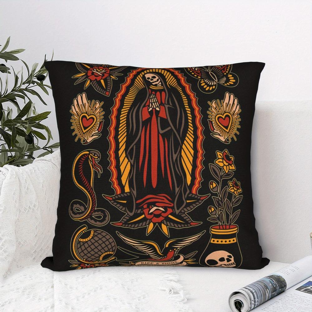 Tattoo Art Pattern Pillow Case Double-sided Vintage Design Decorative Throw Pillow Cover for Home Sofa Bedroom Couch Bed Decor