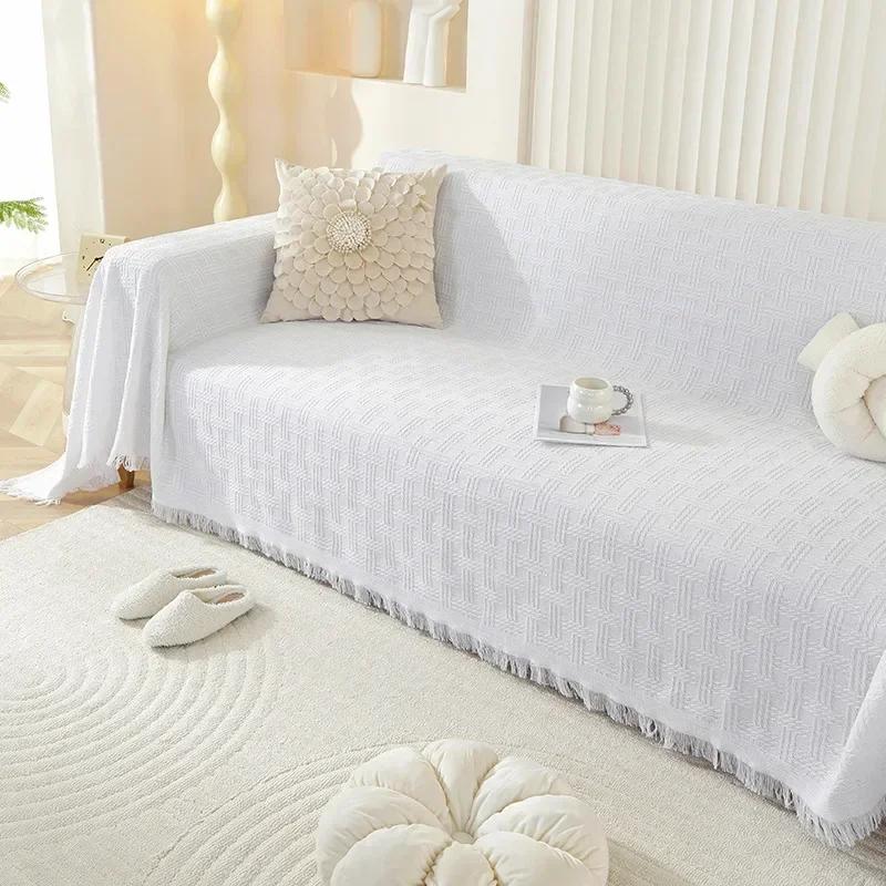 Nordic Sandhair Towel Universal Cotton Camping Sofa Blanket Four Seasons Universal Cream Color Non-Slip Full Cover Sofa Cover 90x90cm
