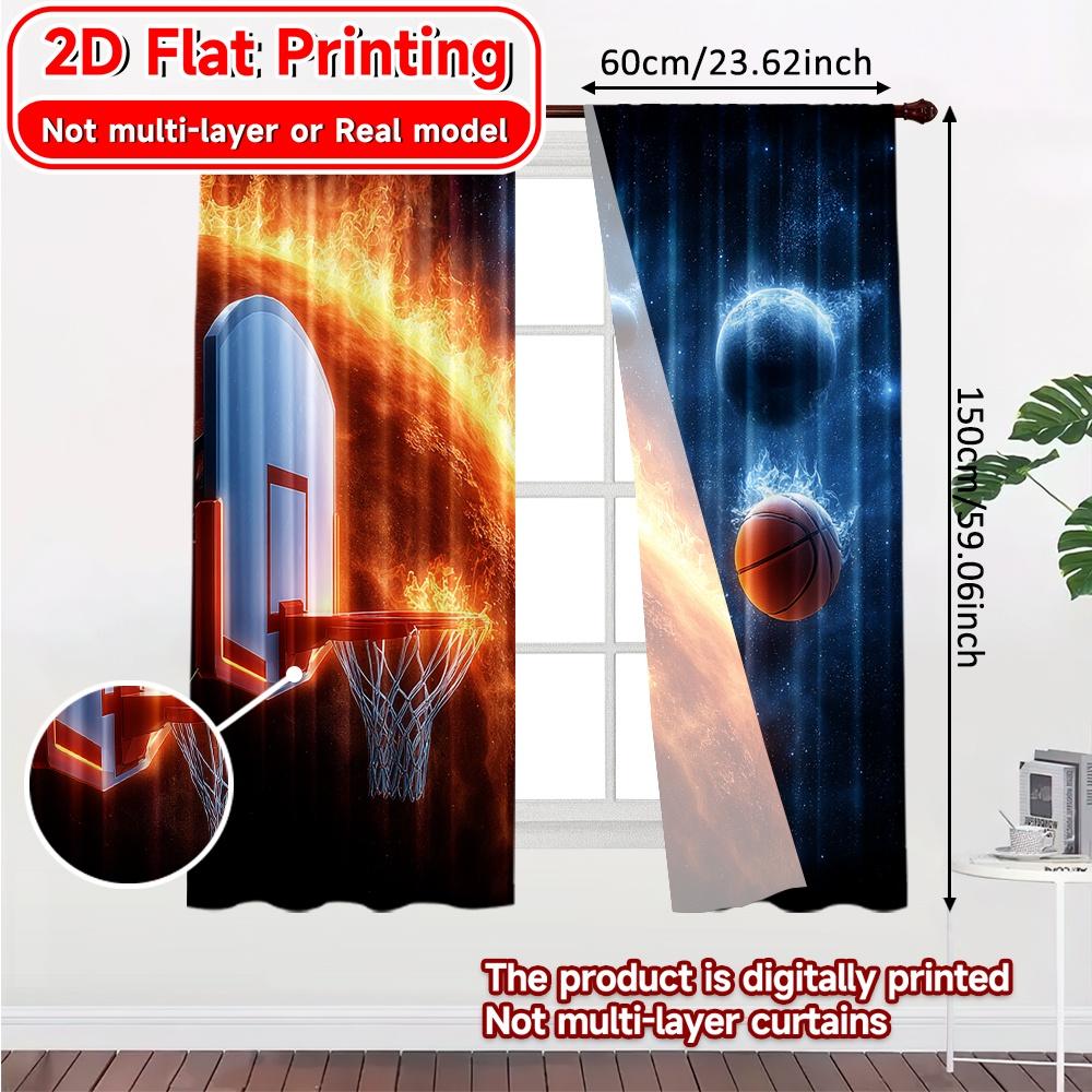 2D FLAT PRINTING 2pcs Curtains (Without Rod) Dynamic Basketball Universe Modern Fashionable Curtainments During the Ramadan