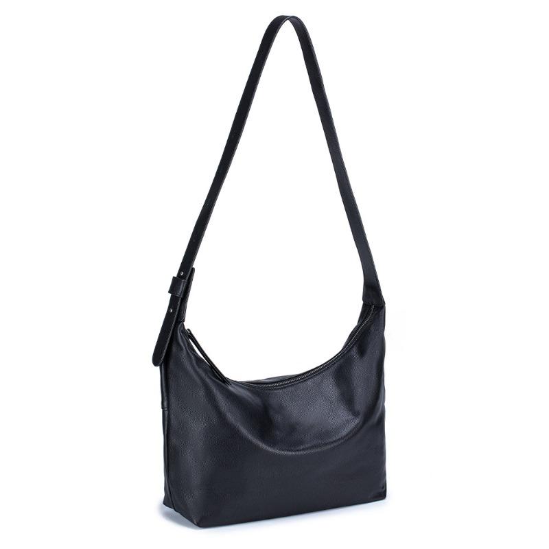 

New first-layer cowhide hobo bag, genuine leather underarm tote bag, women s large-capacity messenger dumpling bag, single shoulder messenger bag. чёрный