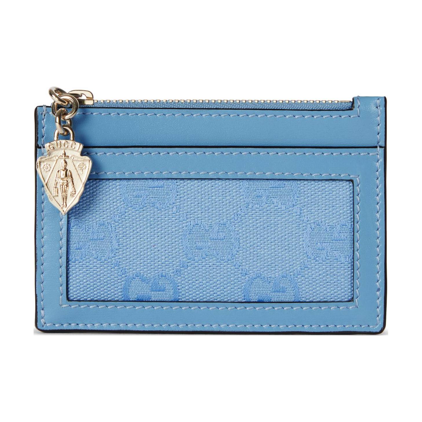 Gucci Luce Series Light Gold Tone Metal Zipper Closure Leather Trim Canvas Card Holder Women Card Holder Blue 790033-FADHY-8566 Basic Set BagDust Bag 32090₽