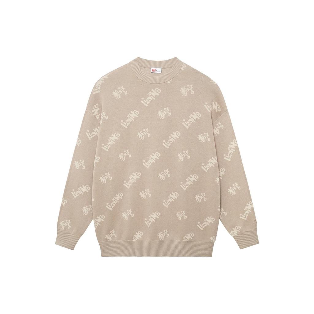 Li Ning Urban Nomad Svetr přes hlavu s celoplošnou výšivkou loga s dlouhým rukávem Pánský svetr Žlutý AMBS123-2