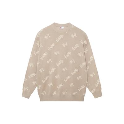 Li Ning Urban Nomad All Over Logo Embroidered Pullover Long Sleeve Sweater Men Sweater Yellow AMBS123-2