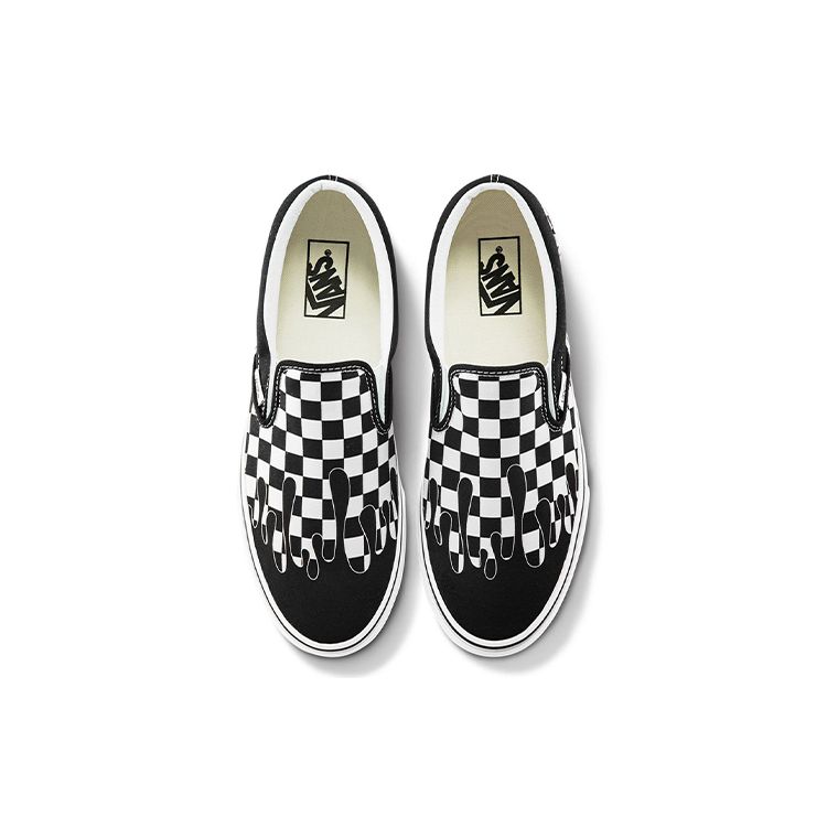 Vans Classic Slip-On Paint Drip Checkerboard Unisex Sneakers Black True-White VN0A5AO86UP