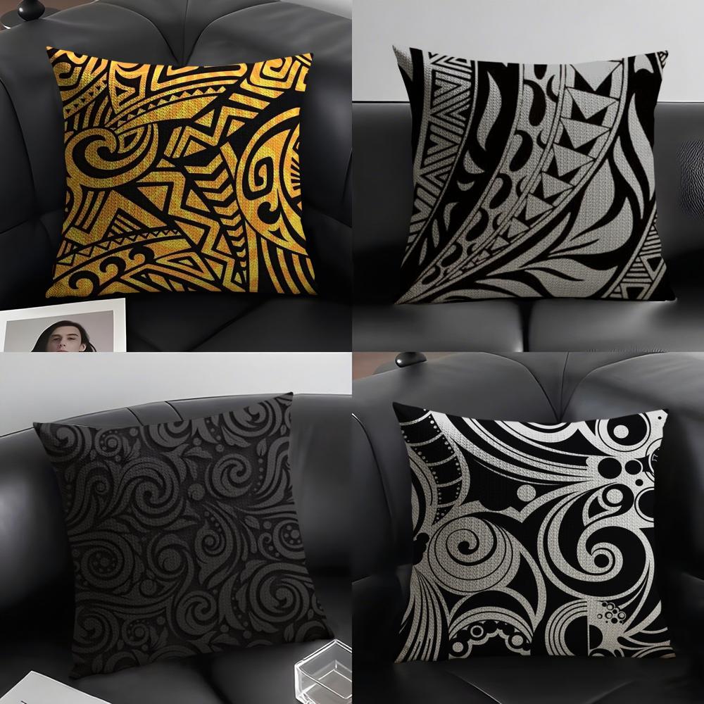 Autumu Maori Tribe Samoa Polynesia Cushion Cover Natural Linen Organic Fabric DoubleSided Printing Sofa Home Decor Breathable