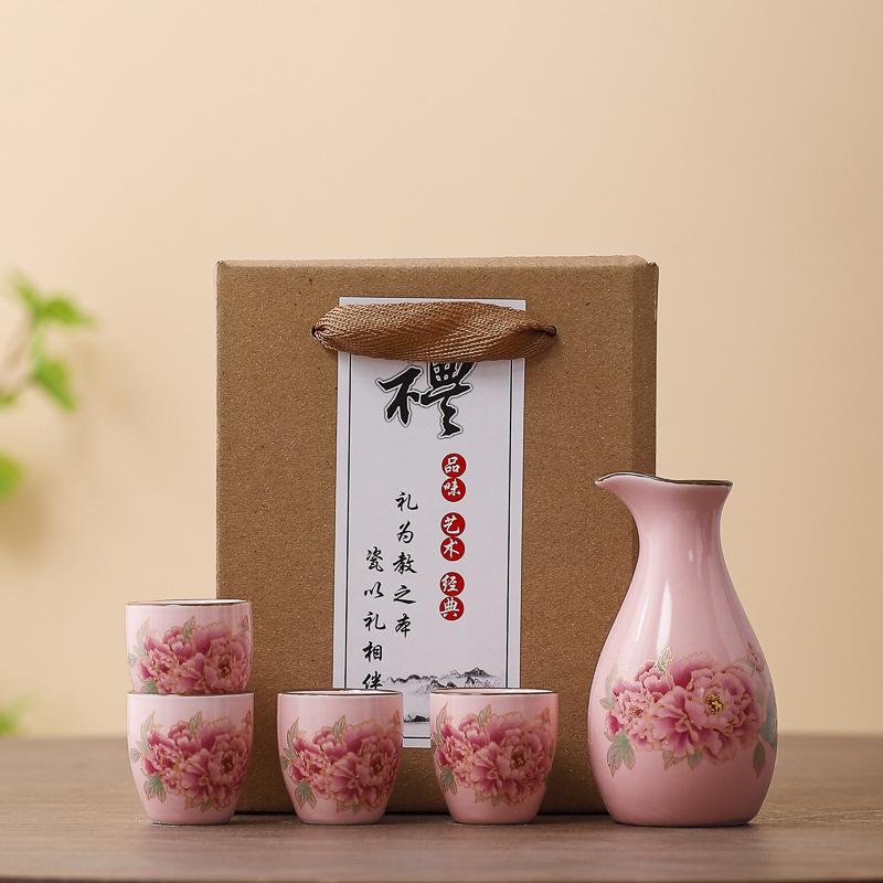 Ceramics Japanese Style Sake Pot Cups Retro One Pot with Four Cups Liquor Cups Set Home Dining Bar Creative Drinkware Gifts New