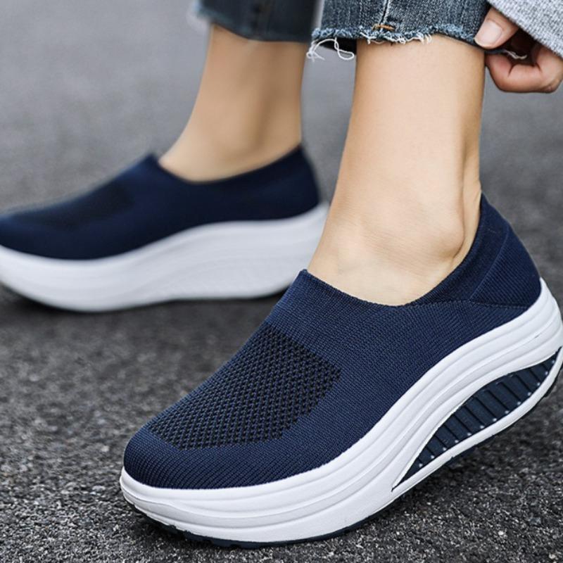 Women's Mesh Shoes Lightweight Breathable Sneakers Comfort Walking Platform Wedges Shoe Slip on Elastic Socks Shoes Muffin Shoes