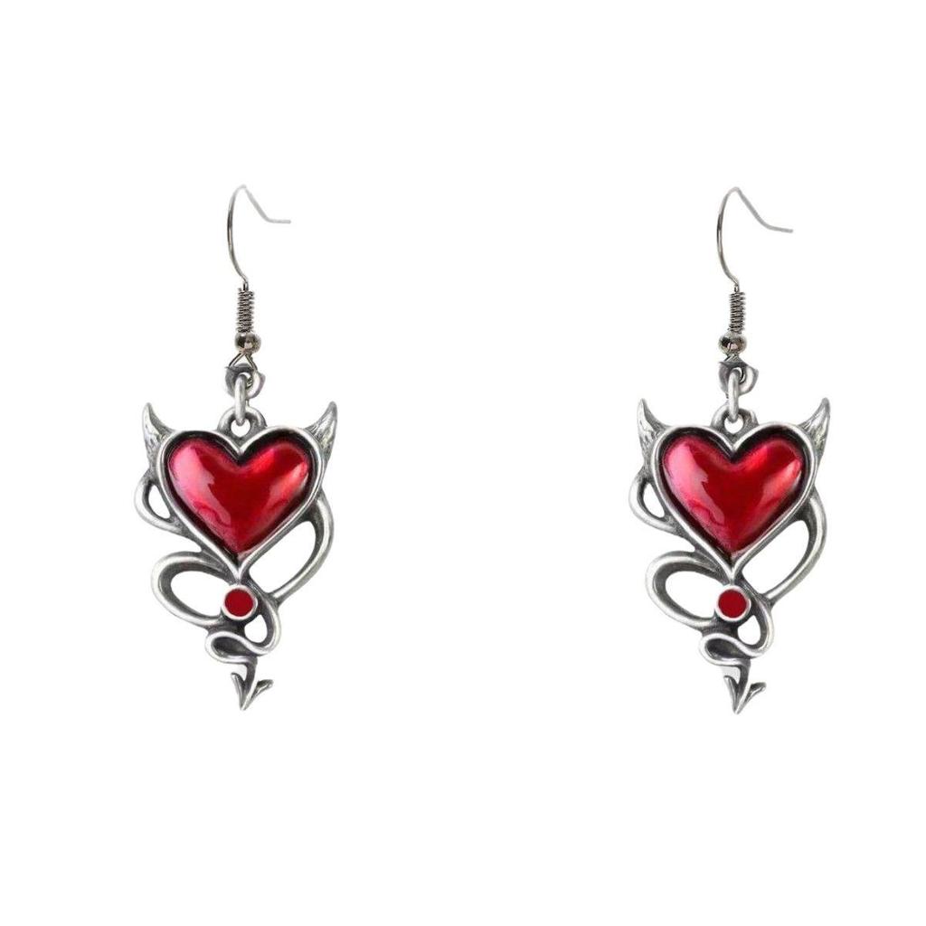 Gothic Punk Devil Heart Earrings - Dark Classic Style