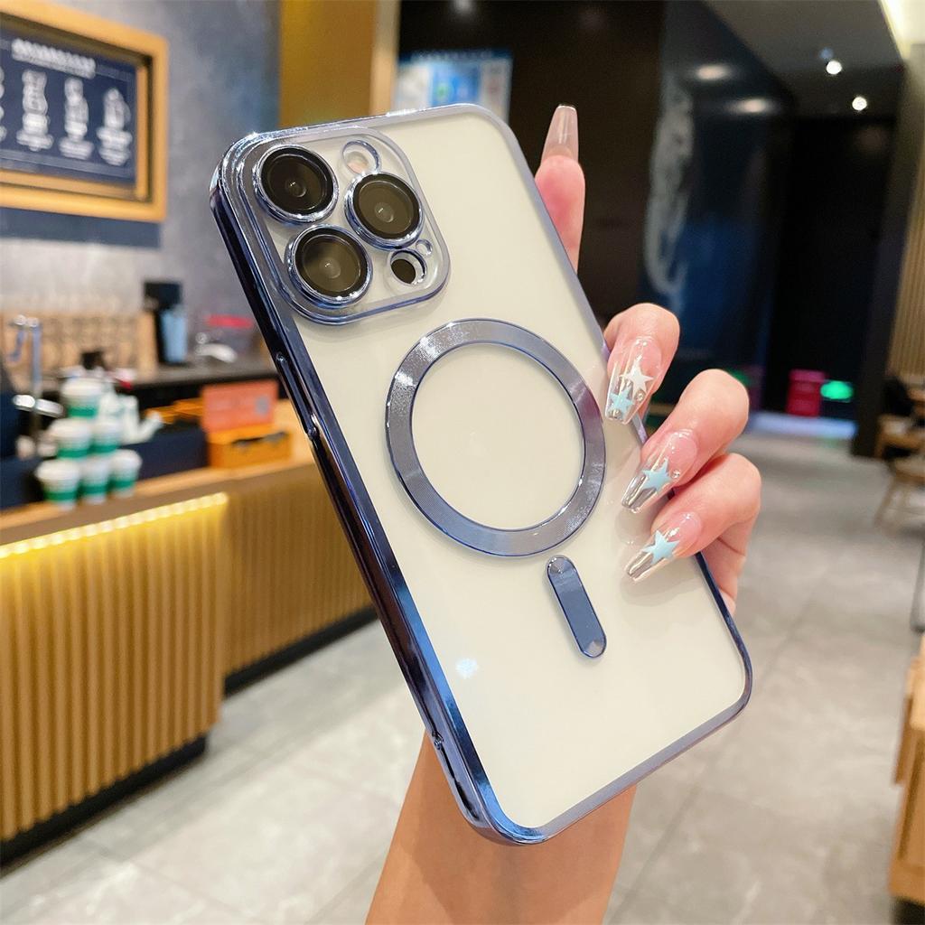 For Apple 16 Electroplated Magnetic Protective Mirror for IPhone 15 PROMAX Phone Case Transparent 12/13