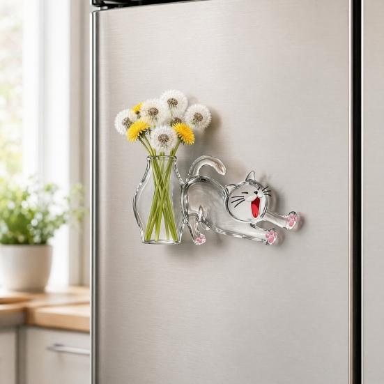 Cat Whiskers Holder Refrigerator Magnet, Transparent Cat Furs Keepsake Vase Fridge Magnet, Pet Memorial Decoration for Home, Kitchen