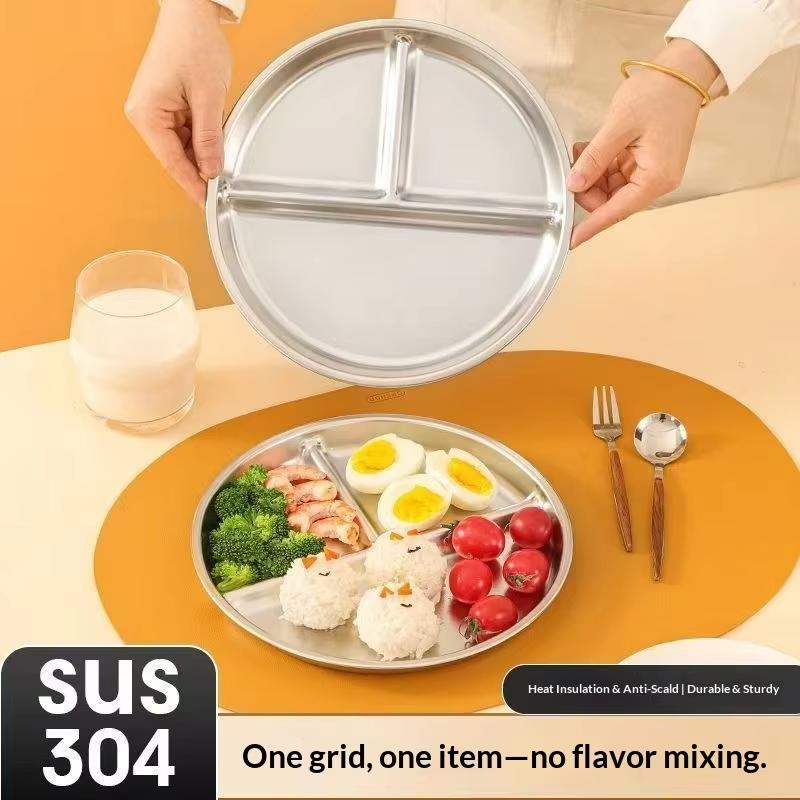 304 Stainless Steel  Modern Minimalist Design Three-Compartment Square Sleeves Dishwasher Safe Eco-Friendly Plate