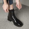 Fashion Stylish Single Boots Autumn New Square Toe Lace-Up Front Rear Zipper Anti-Slip Wear-Resistant Block Heel Short Boots