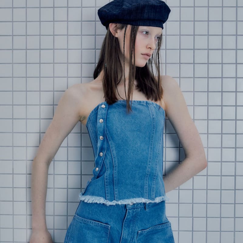 Poesiedame DENIM BERET IN RAW INDIGO