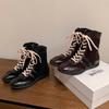 Autumn and Winter New Casual Retro Versatile Inner Height Increase Martin Boots Round Head Lace-up Sports Short Boots Boxing Boots Women's Boots
