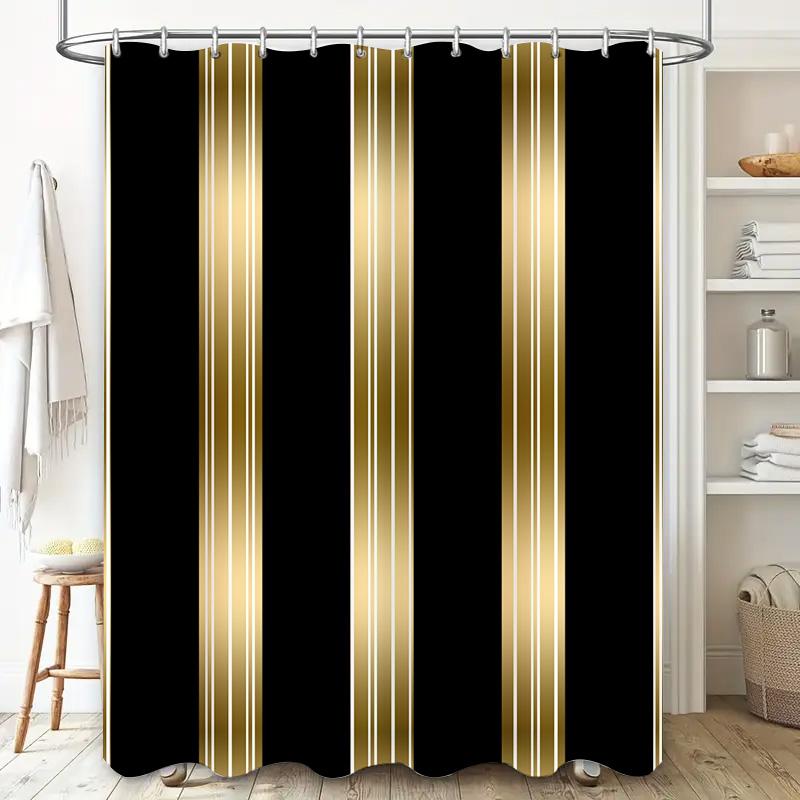 Moderner schwarz-gold gestreifter Duschvorhang - Kreatives lineares Geometriedesign - Innen-Heim-Badezimmer-Dekor - Künstlerischer Badvorhang