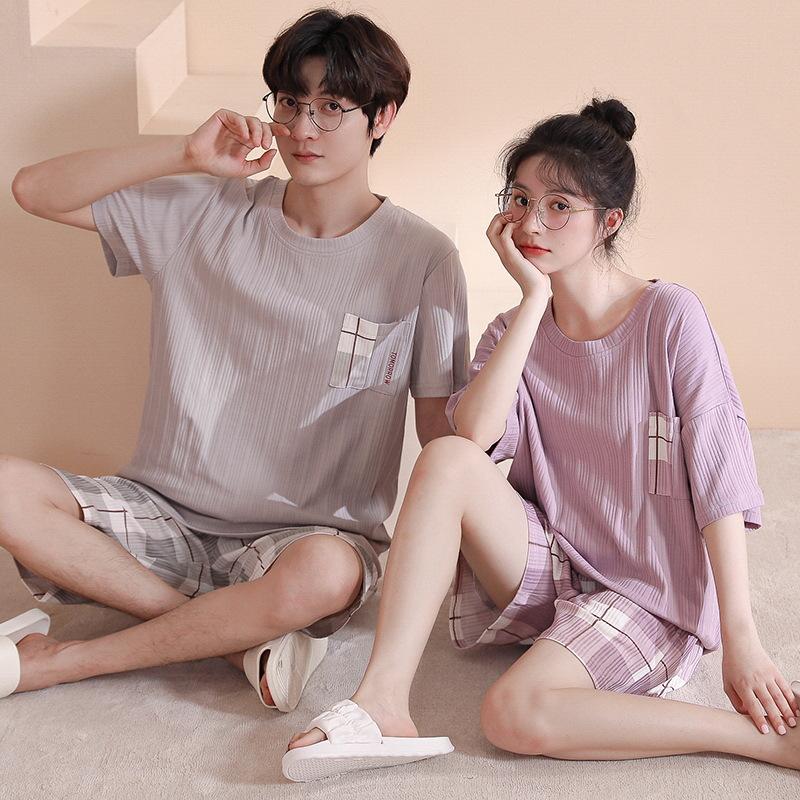 

Couple pajamas summer short-sleeved cotton thin cartoon men and women two-piece suit loungewear summer women s m【 40-47.5kg 】