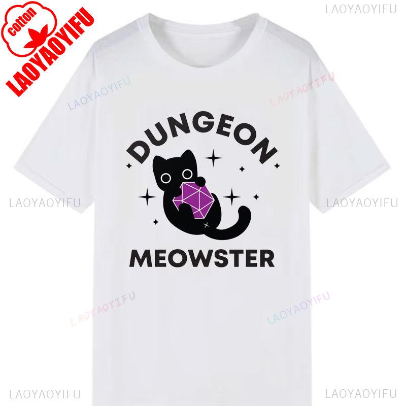 Kawaii Dungeon Meowster Classic T Shirt Retro DnD Game Fabric Graphic Tshirts Unisex Summer Commuter Cotton Clothes Ropa Hombre