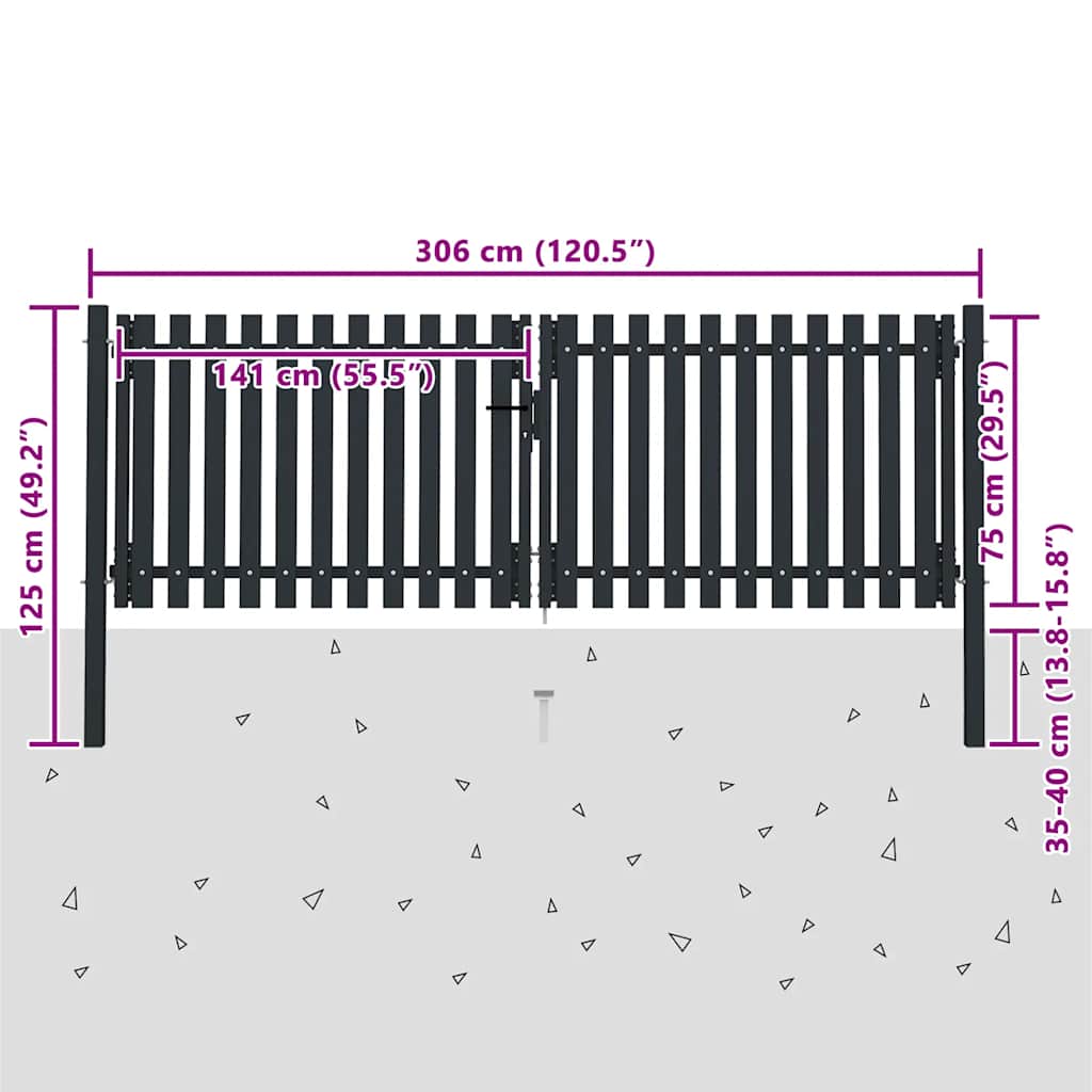 Vidaxl Garden Fence Double Door Fence Fur Steel 300X75 Cm Anthracite