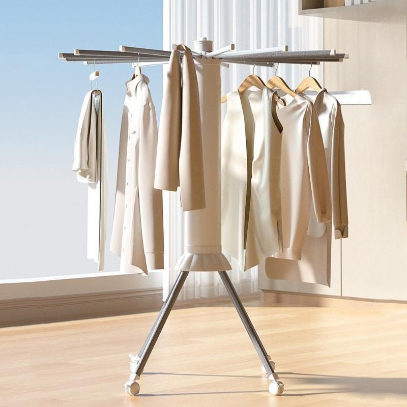 Metal Folding Clothes Racks with Wheel Plastic Floor Portable Clothes Horse Space Saving Outdoor Drying Rack Home Storage Racks