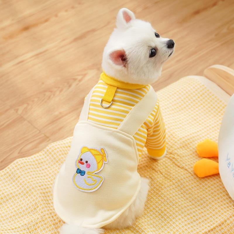 Pet Dog Clothes, Cat Autumn and Winter Fleece Dog Hoodies, Cat Striped Ducks, Medium-sized Dogs That Can Be Towed
