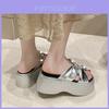 Stylish Summer Platform Slippers For Women With Glittering Rhinestones In Silver Beige And Black