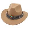 Ethnic Bowler Hat Tassel Western Cowboy Hat Jazz Hat Turquoise Felt Hat Outdoor Literary Sun Hat