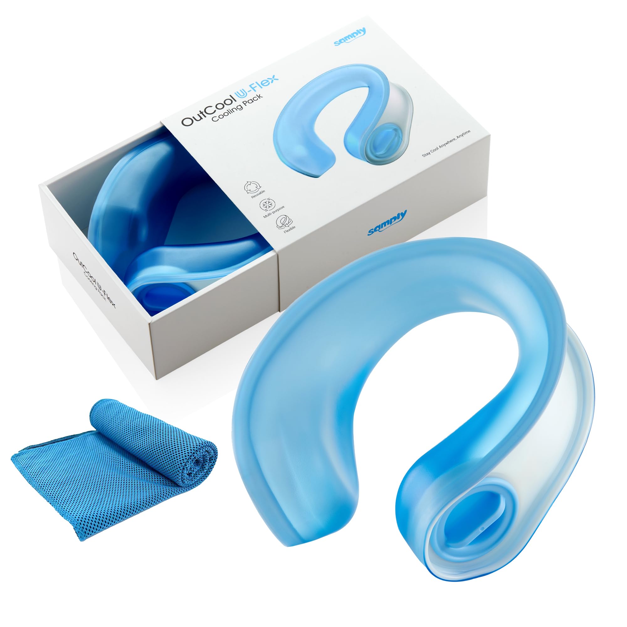 Samply Outcool Cooling Pack Neck Cooler Ice Pack Neck Cooling Ring Large Diameter Cooling Goods Heatstroke Prevention Sky Blue U-Flex Hands-Free
