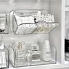 No-Drill Wall Organizer, Pull-Out Clear Trays for Bathroom & Kitchen. Save Space, Store Cosmetics, Lipsticks Easy!