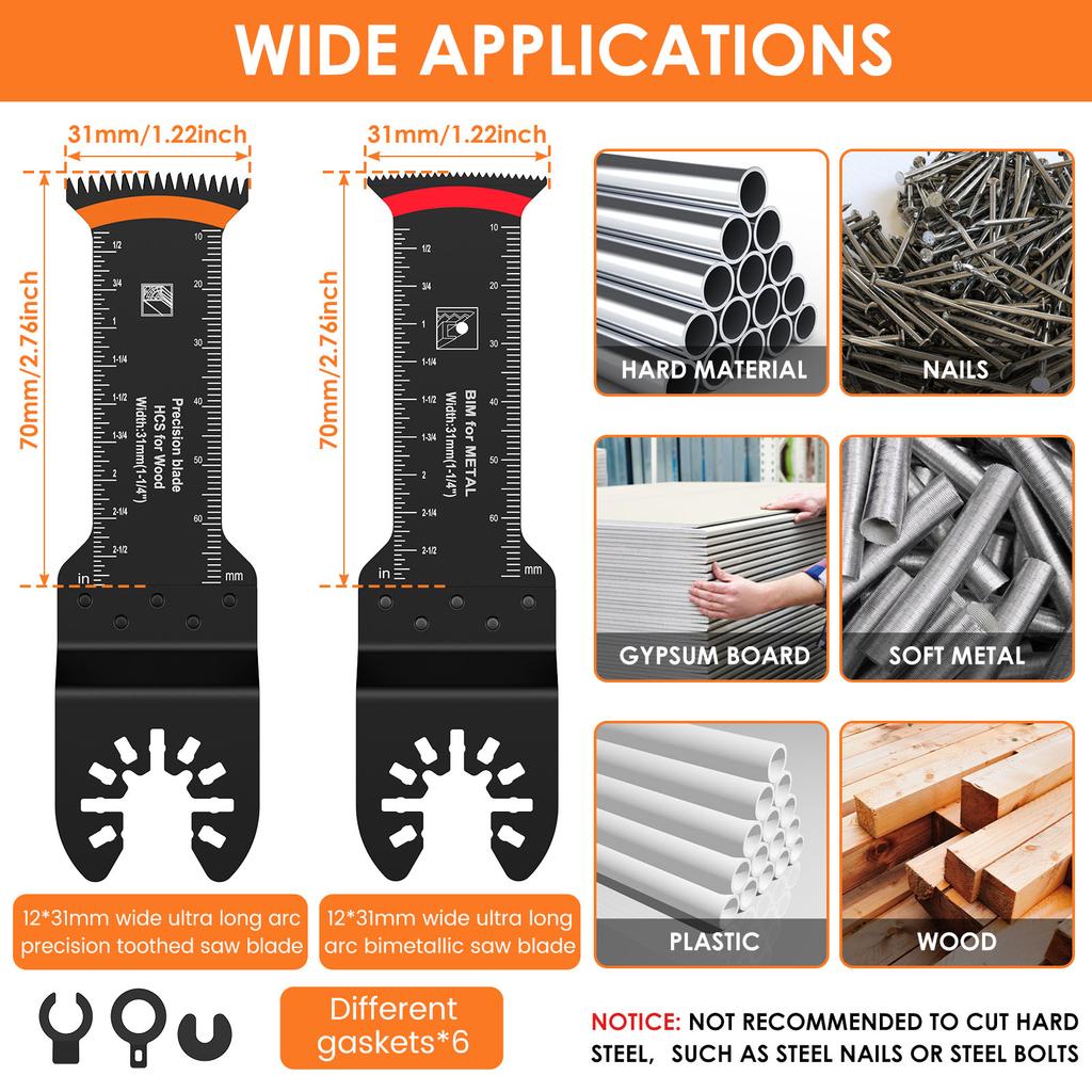 24Pcs Japanese Oscillating Saw Blades High Carbon Steel Bi-Metal Curved Edge Multitool Blades Sharp Wear Resistant Cutter Blade