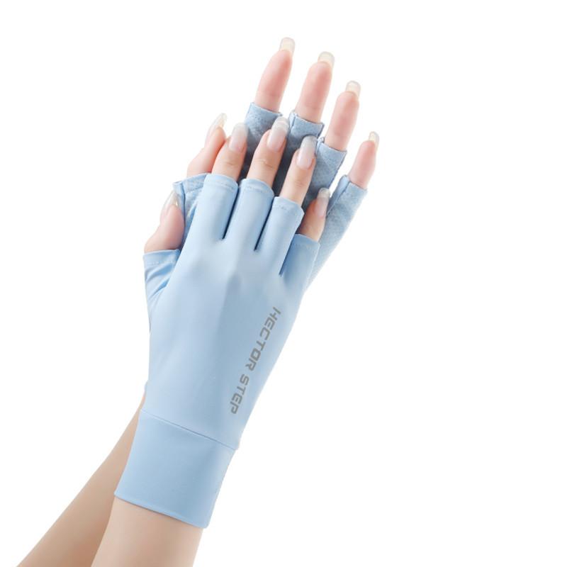 Summer Ice Silk Dew Finger Non-slip Driving Sunscreen Gloves Women's Half Finger UV Protection Manicure Riding Electric Vehicle Gloves