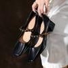 Fashion New Square Head Small Leather Women's Pumps 2025 Spring And Summer Elegant Shallow Mouth Vintage Soft Sole Single Shoes