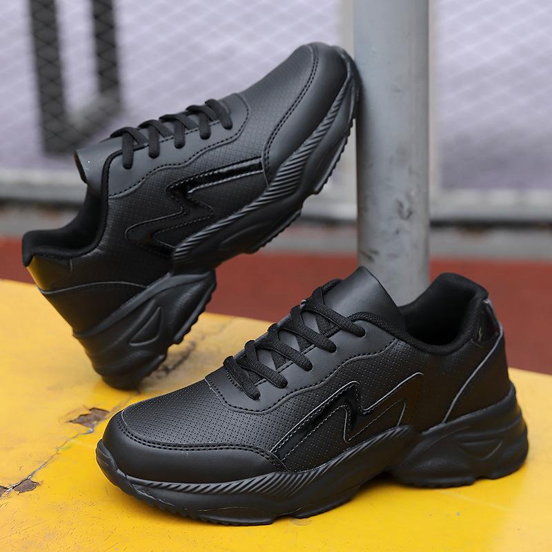 Frühling Herbst Leder Gesicht Schuhe Schwarz Wasserdicht und Rutschfest Sport und Freizeit Schuhe