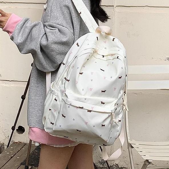 Schoolbag Treasure Backpack Girls Middle School Students Floral Sausage Puppy Backpack High School Girls Cute Backpack Men