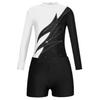 Kids Girls Long Sleeve Mock Neck Shiny Rhinestones Decor Leotard with Shorts for Dance Gymnastic Workout