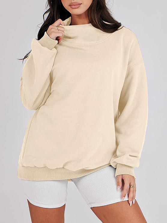 2025 Autumn/Winter Women's Loose High Neck Solid Color Long Sleeve Pullover Sweatshirt
