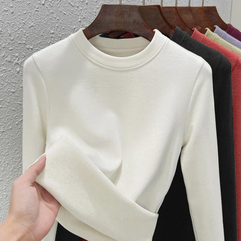 Crew neck German velvet bottoming shirt women's long-sleeved inner with autumn and winter new temperament women's clothing silk cashmere thermal top