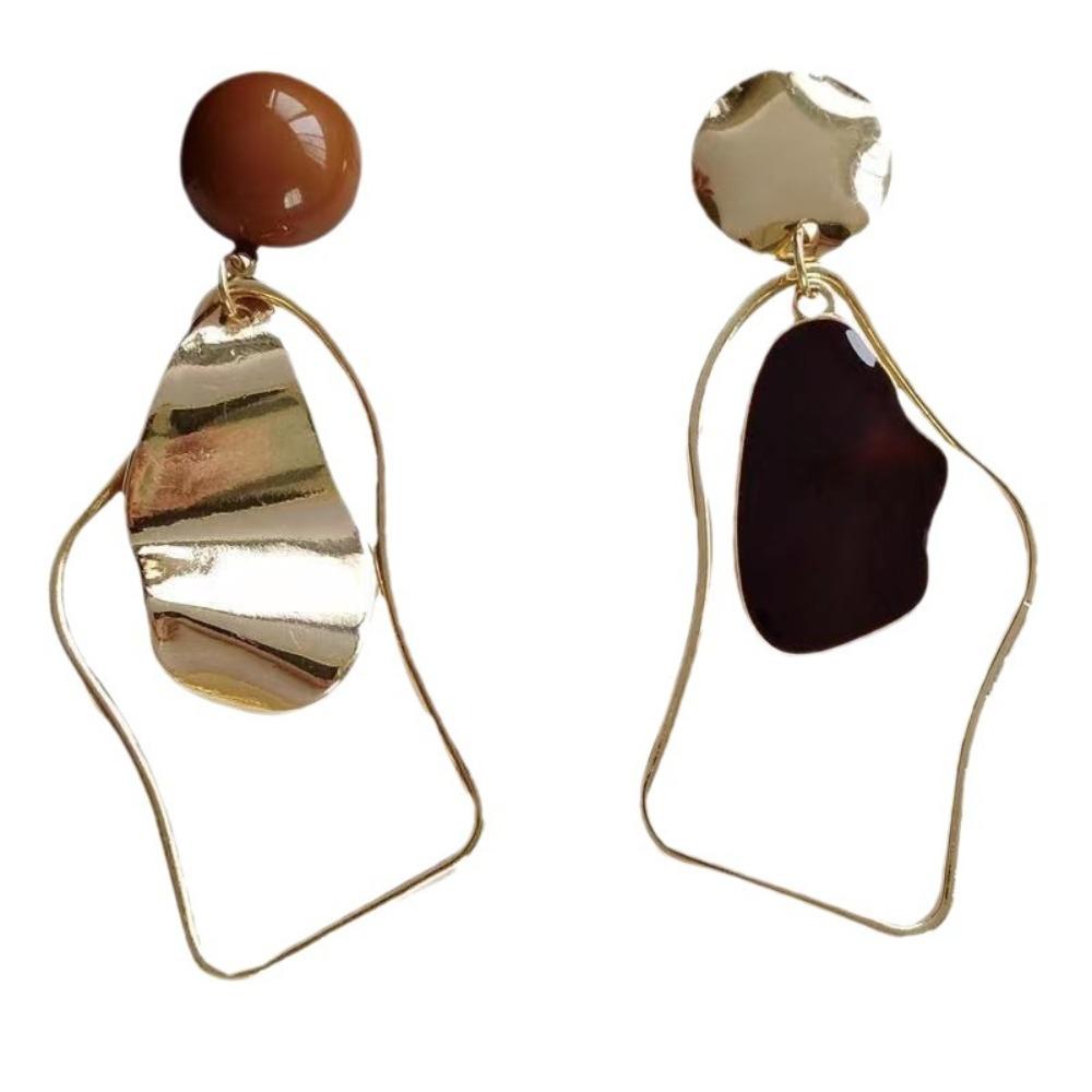 Orecchini Pendenti Asimmetrici Geometrici Irregolari Svuotati con Smalto a Goccia, Temperamento Coreano, Gioielli di Moda per Donna